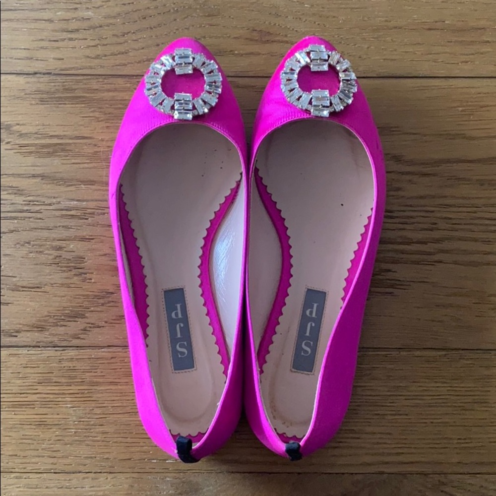 Fuchsia silk embellished flats